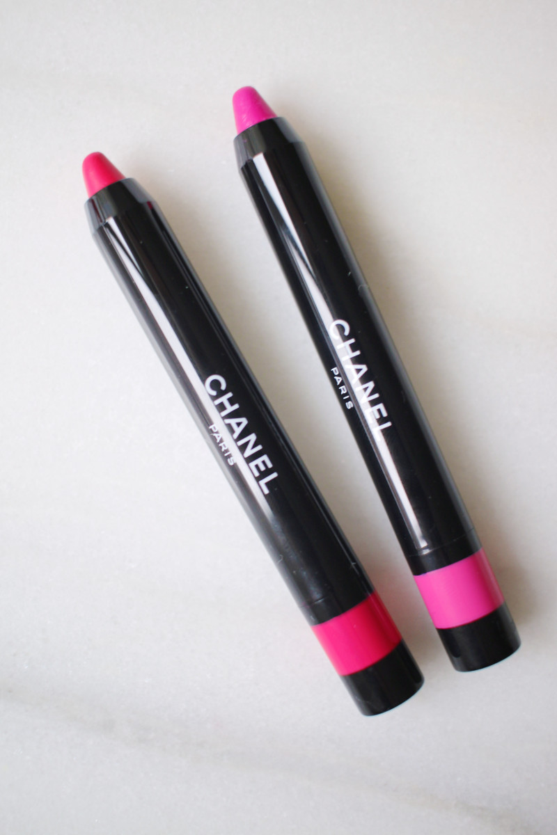 Chanel Le Rouge Crayon de Couleur Jumbo Longwear Lip Crayons in No. 6 Framboise and No. 7 Fuschia.