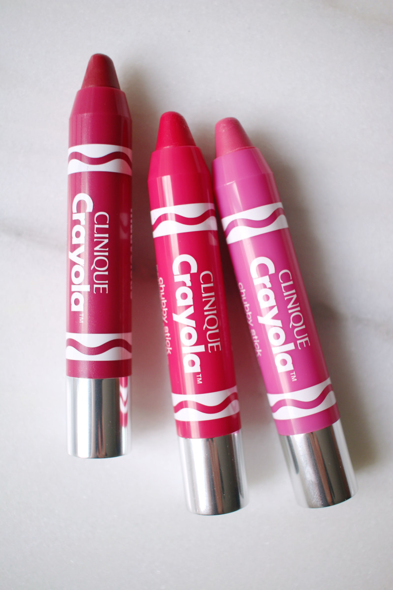 Clinique Crayola Chubby Sticks in Mauvelous, Wild Strawberry and Pink Sherbert.