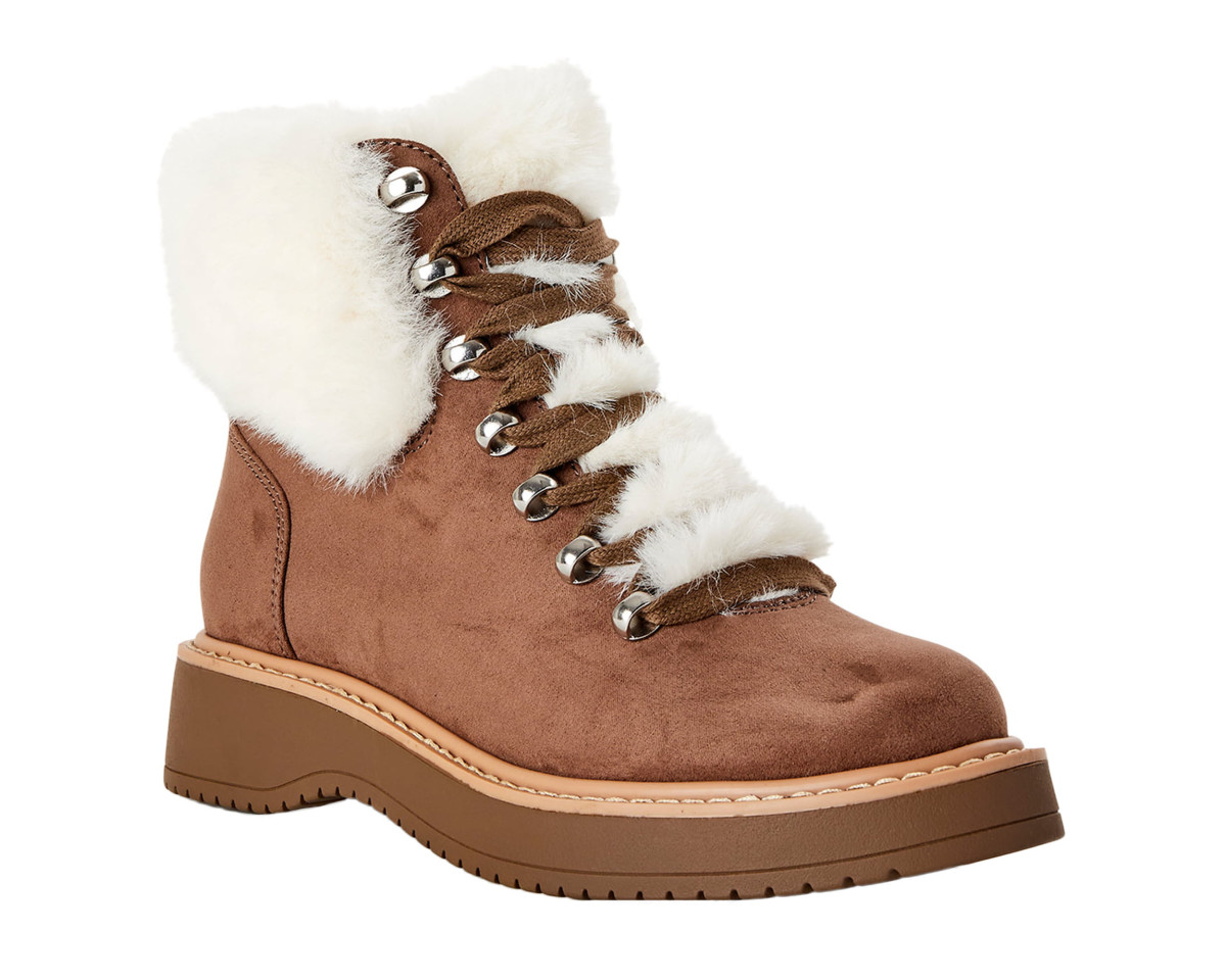 Madden NYC Women's Faux Fur Cuff Lace Up Booties